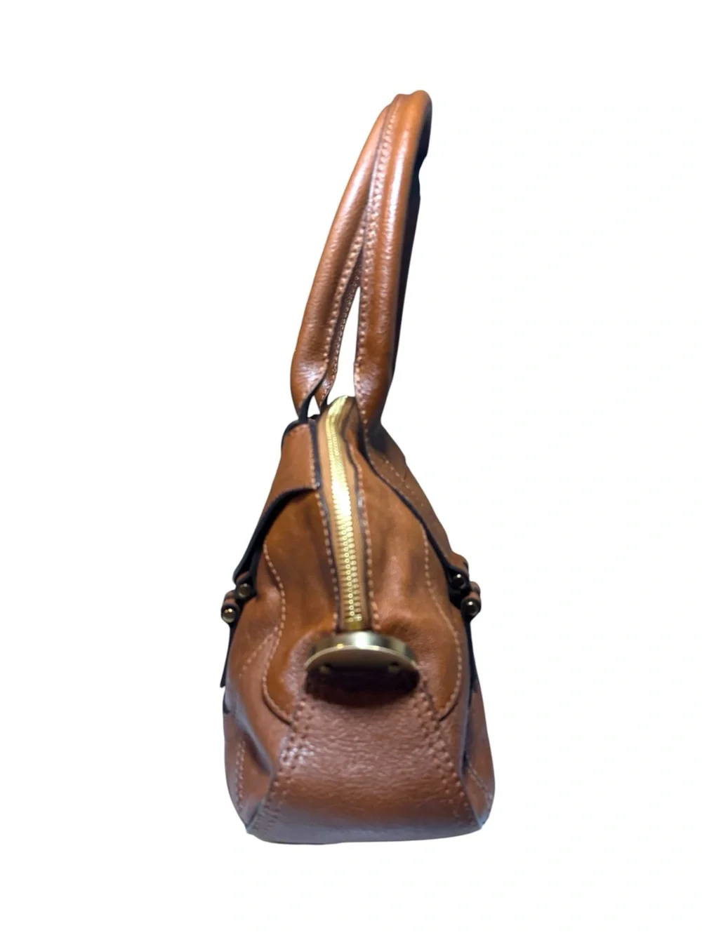 Chloe Tan Leather Bowler Dome Georgia Satchel Handbag